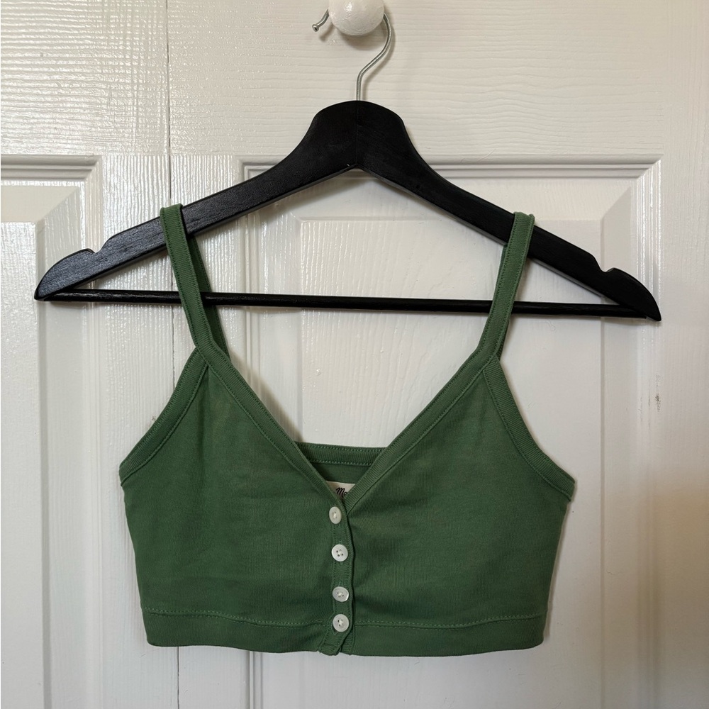 Madewell V Neck Button Front Crop Tank XS Green $35 - Picture 1 of 7
